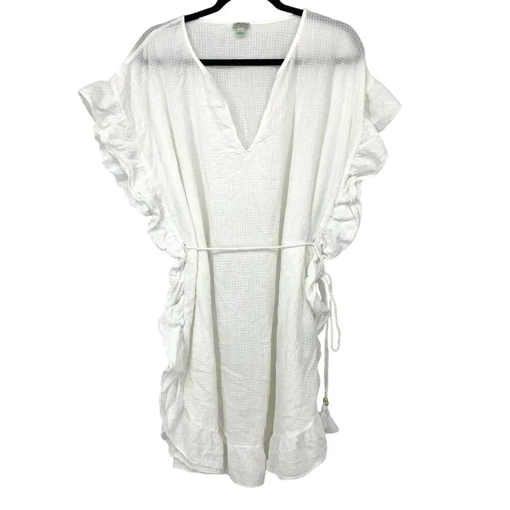 J. Crew Beachwear Swimsuit Coverup Womens Size Medium White Cotton Gauze Ruffles